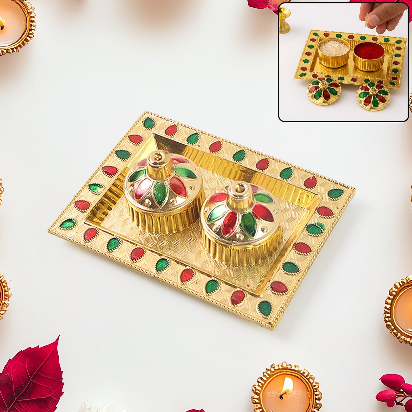 Rakasha Bandhan Special Puja Thali, Kumkum Thali Holder, Pooja Return Gift, Indian Housewarming Gifts, Brother / Bhai / Bhabhi / Sister / Family for Rakshabandhan, Diwali