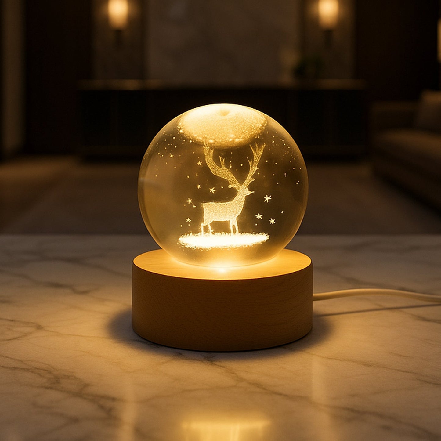 Crystal Ball Night Light Glass Ball Night Lamp with Wood Base