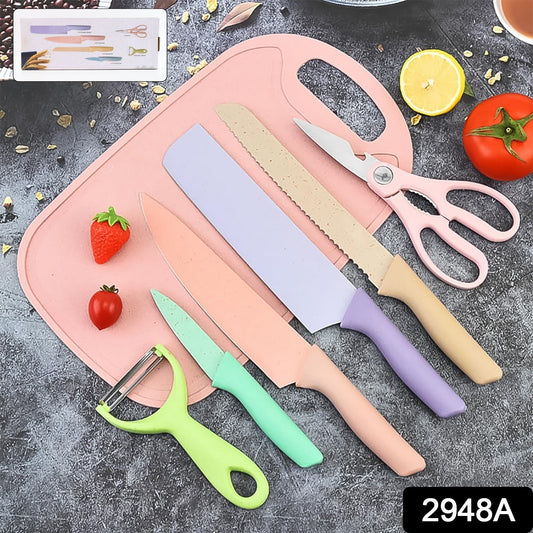 Colorful Chef Knife Set for Cutting (6 Pc, Non-Stick Steel)